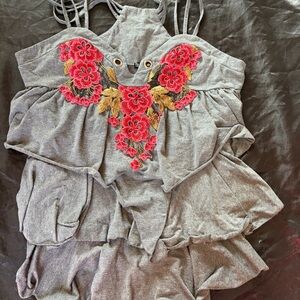Gray Floral Embroidered Women's Top